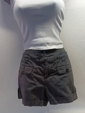 100% Cotton Blue -Gray Cargo Utility Shorts With Cuffed Hem